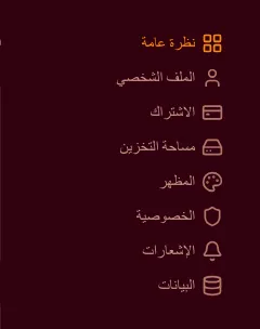 التنقل في إعدادات الحساب: نظرة عامة، الملف الشخصي، الاشتراك، التخزين، المظهر، الخصوصية، الإشعارات، والبيانات