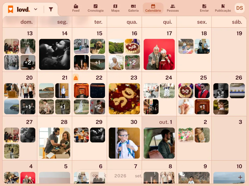 O calendário do Lovd em setembro: fotos em quase todos os dias, de bolos de aniversário a um passeio nas falésias, e um aniversário marcado no dia 22.